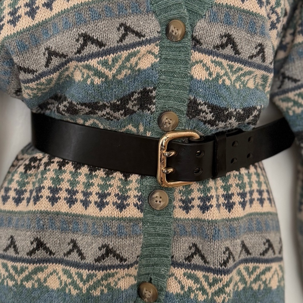 Express Black Leather Belt with Distressed Gold Buckle, Size S - Picture 2 of 9